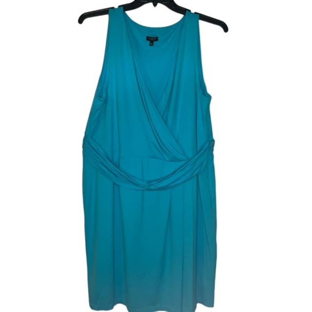 Talbots Aqua Turquoise Blue Dress Plus Size 18 18P Petite Sleeveless V Neck